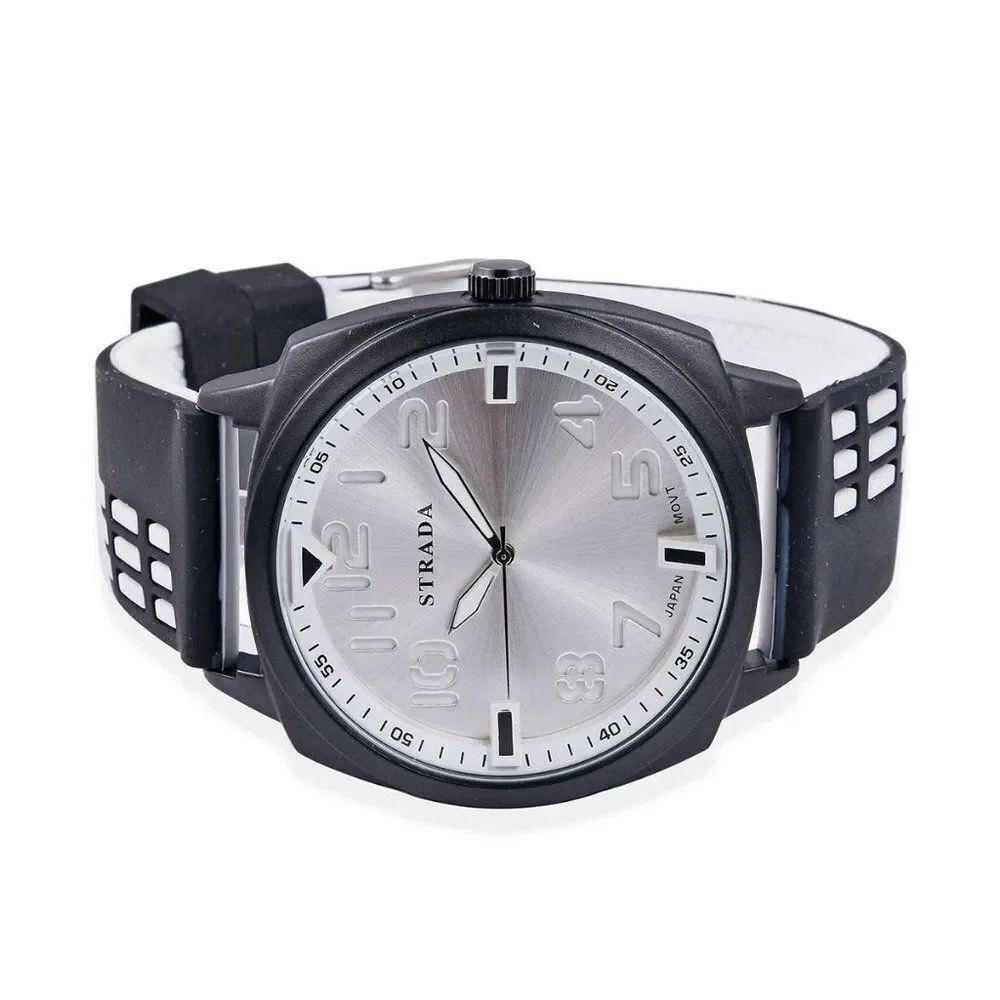 STRADA Watch with White & Black Silicone Ba…